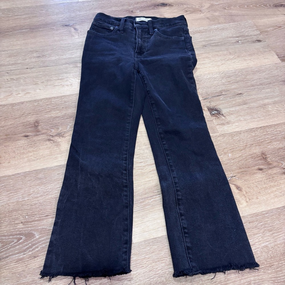 Madewell Cali Demi-Boot Jeans Black Raw Hem High Rise 24P Petite